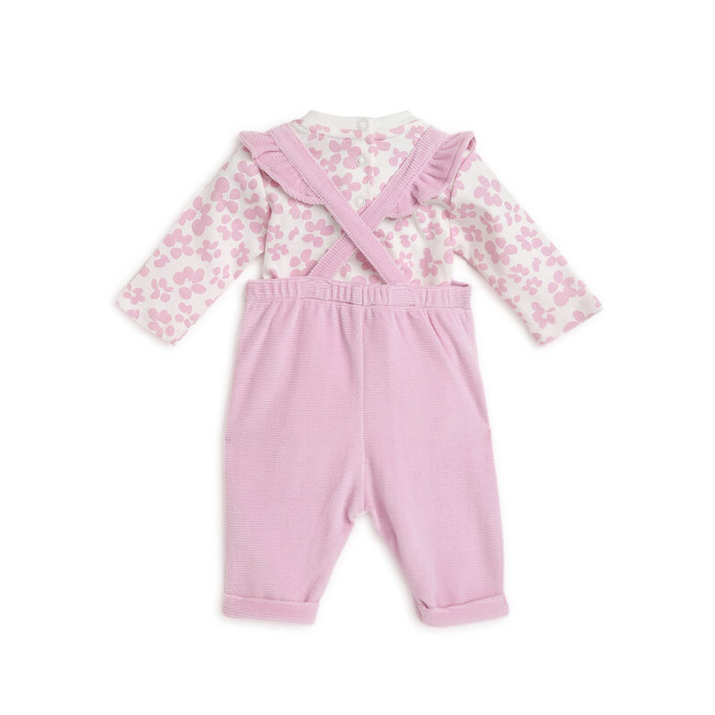 Girls Light Pink Printed Bodysuit with Long Overall image number 1